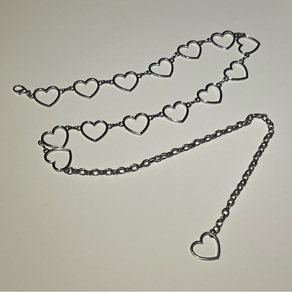 Silver Heart Chain Belt w/ Dangling Heart Charm